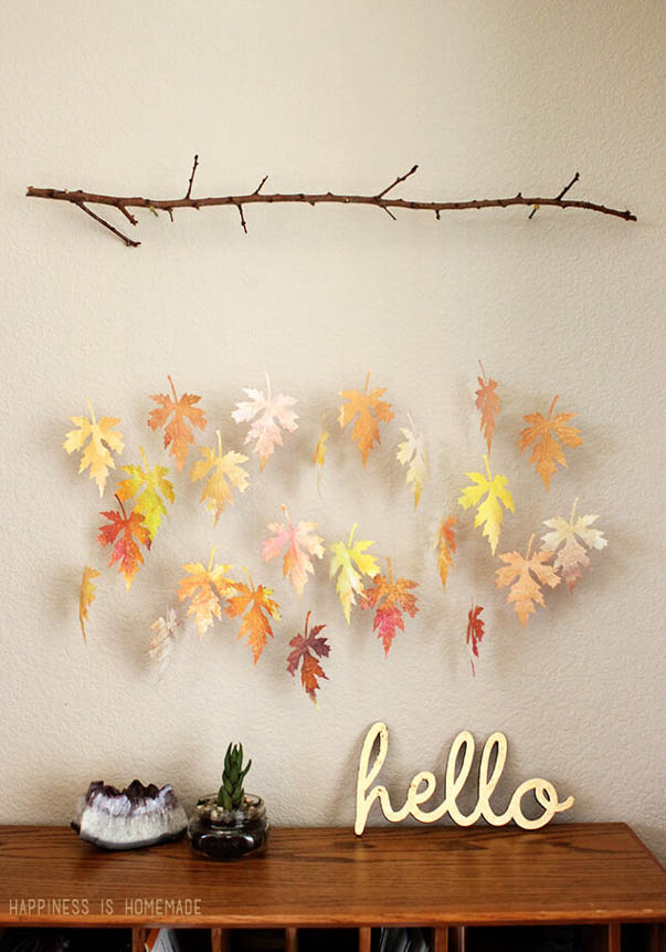 DYI Fall Decorations - Watercolor Paper Leaf and Branch Mobile