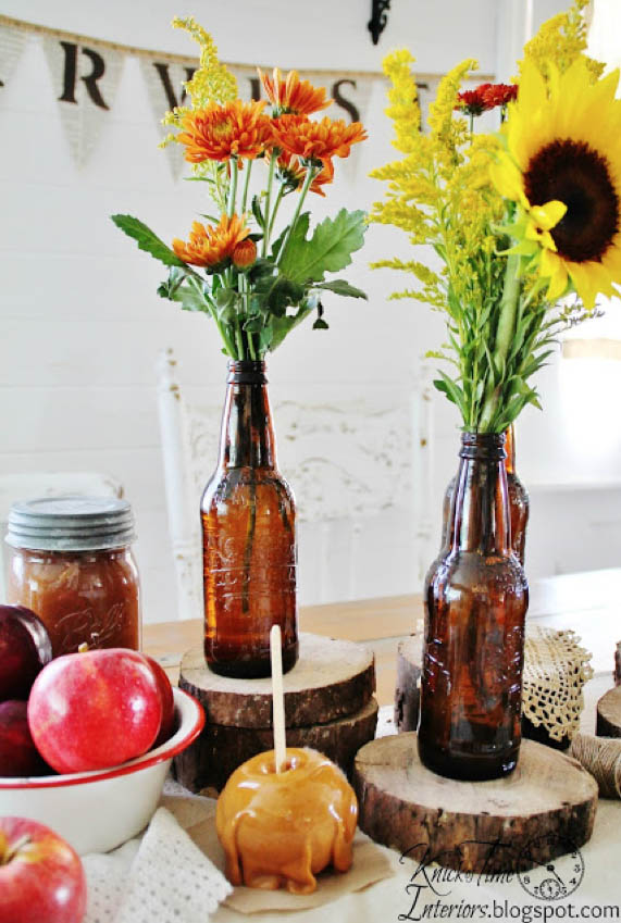DYI Fall Decoration - Root Beer Bottle Centerpiece