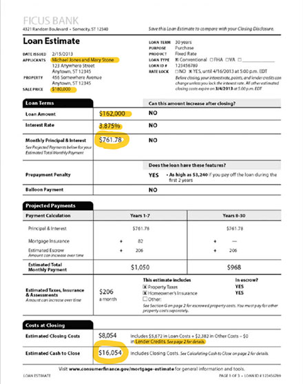 Loan estimate sample - what to look for
